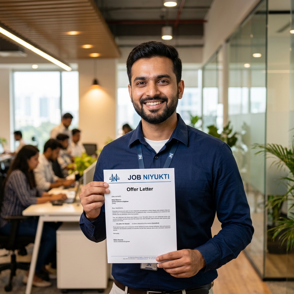Indian employee holding Job Niyukti Offer Letter